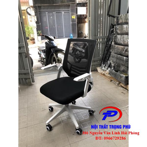 Ghế Văn Phòng Tay Gập Chân Xoay TPGX680- màu  trắng