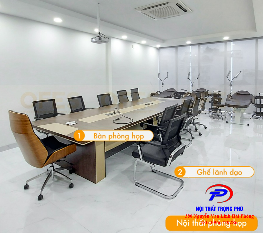 Bàn họp hiện đại 3m6 BH36 màu nâu cải be