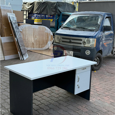 Bàn làm việc văn phòng gỗ công nghiệp hộc treo màu ghi chì 140x70x75cm