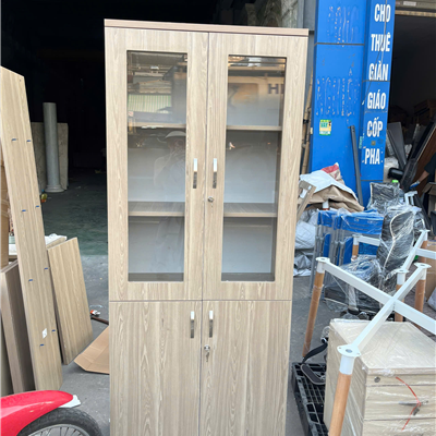 Tủ tài liệu TP-AT1960KG gỗ Melamine 2 khoang, trên kính dưới gỗ 800x400x1960mm