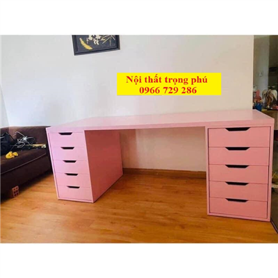 Bàn máy tính- Bàn Gaming IKEA 2 hộc tủ  60x140cm màu hồng