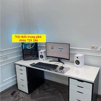 Bàn máy tính- Bàn Gaming IKEA 2 hộc tủ  60x140cm màu trắng đen