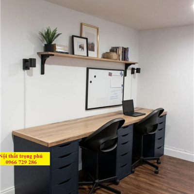 Bàn máy tính- Bàn Gaming IKEA 3 hộc tủ  60x 240cm  hộc đen , mặt màu nâu
