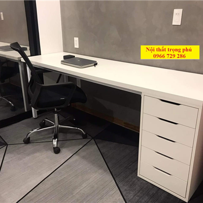 Bàn máy tính- Bàn Gaming IKEA 1 hộc tủ 5 ngăn kéo 60x180cm Full trắngTPIKEA03