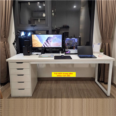 Bàn làm việc Gaming IKEA 1 TỦ 60x180cm full trắng
